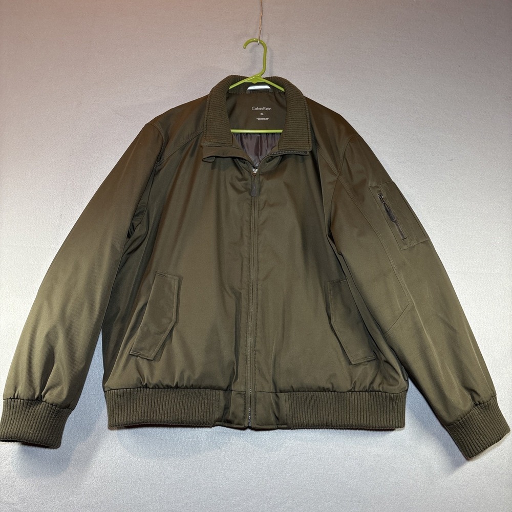 Calvin Klein Mens XL Jacket Green Full Zip Classic Ripstop Bomber